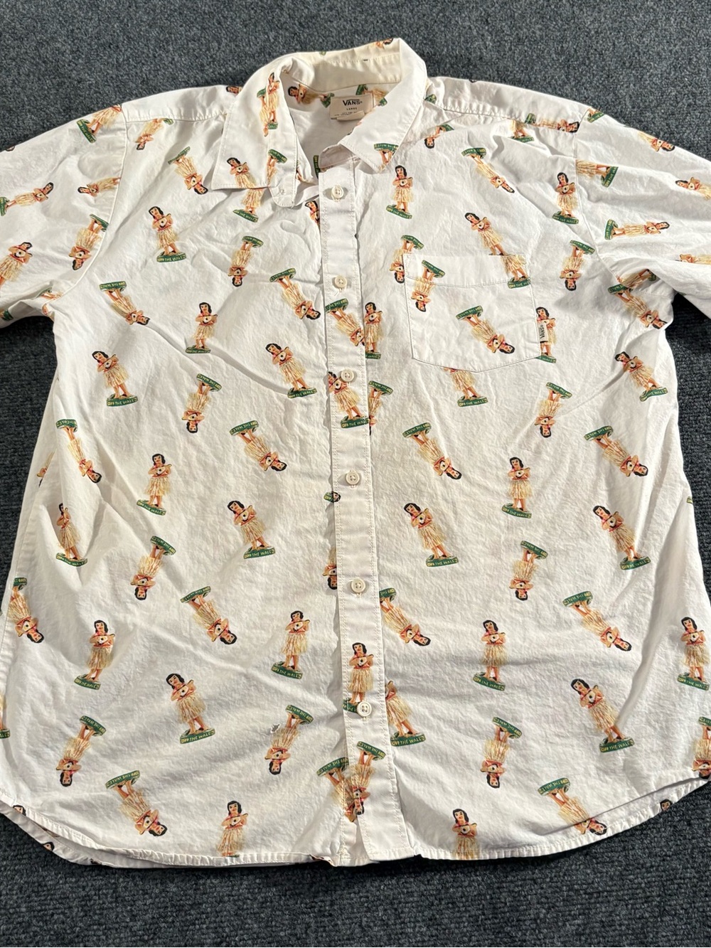 Vans Men’s Large Off The Wall Hula Girl Hawaiian Button Up Shirt
